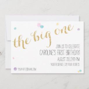 Girly First Birthday bjudande - Glitter Guld Inbjudningar