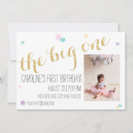 Girly First Birthday bjudande - Glitter Guld Inbjudningar