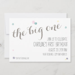 Girly First Birthday bjudande - silver Inbjudningar