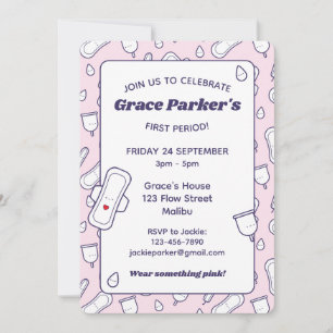 Girly First Period Rosa Cute Menstrual Pad Party Inbjudningar