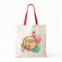 girly flamingo, egen namnstrand tote bags