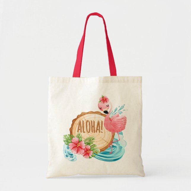 girly flamingo, egen namnstrand tote bags tygkasse (Framsidan)