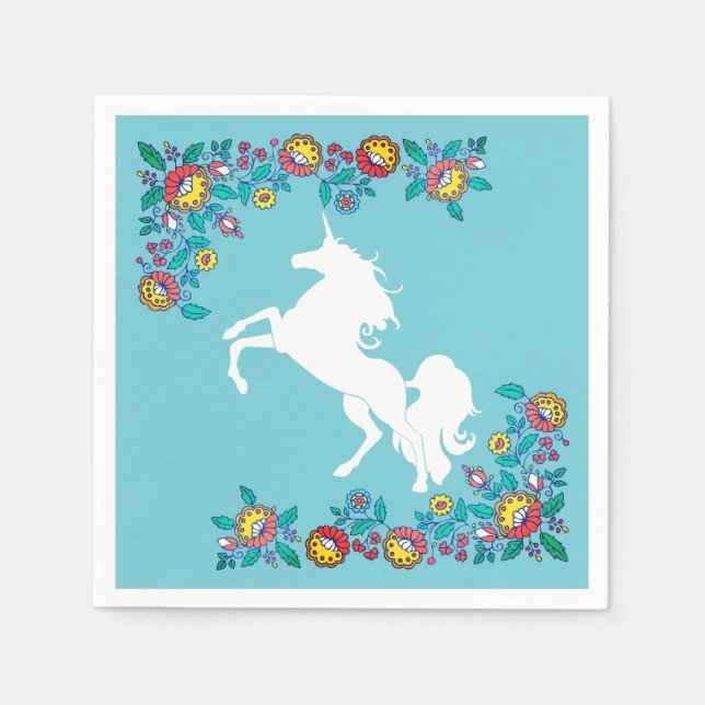 Girly Folk Flowers & White Unicorn Pappersservett (Framsidan)
