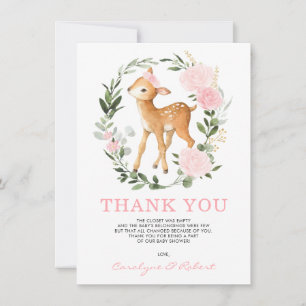 Girly Forest Hjort Fawn Woodland Greenery Baby Tack Kort
