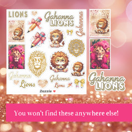 Girly Gahanna Lejon Rosa och Guld Sticker Lakan Klistermärken