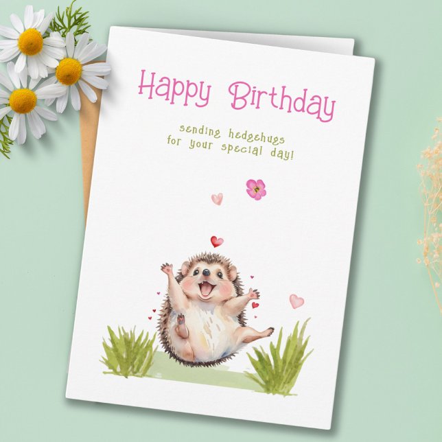 Girly Garden Hedgehug Alla åldrar Kort (Girly Garden Hedgehug All Ages Birthday Card)