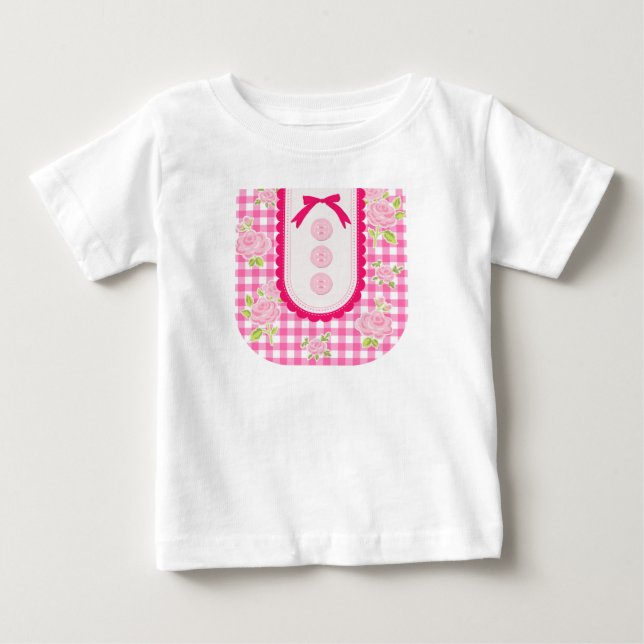 Girly gingham check pattern with cute ribbon t shirt (Framsida)