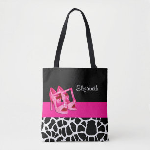 Girly Giraffe Print Cute Rosa Pumps Shoes och Namn Tygkasse