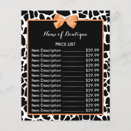 Girly Giraffe Print Orange Bow Boutique Pris List Flygblad