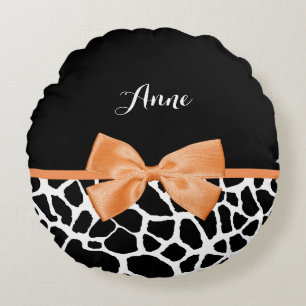 Girly Giraffe Print Orange - menyfliksområde med N Rund Kudde