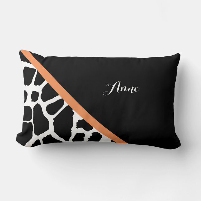 Girly Giraffe Skriv ut modern Orange Rand med Namn Lumbarkudde (Framsida)