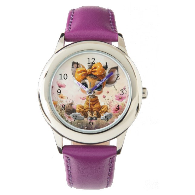 Girly Giraffe wearing polka dot bow Armbandsur (Framsida)