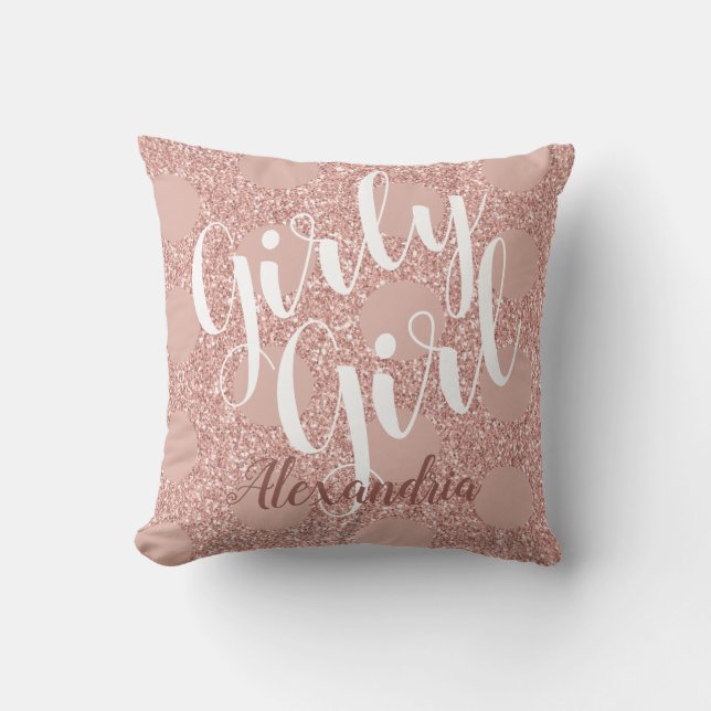 Girly Girl Ro  Glitter Polka Dot Named Kudde (Framsida)