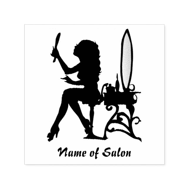 Girly Girl Woman Silhouette Hair och Beauty Salon Självfärgande Stämpel (Design)