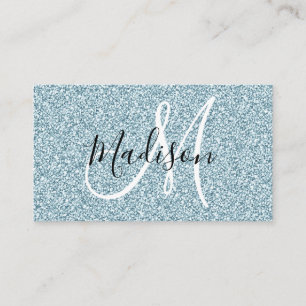 Girly & Glam Blue Silver Glitter Sparkles Monogram Visitkort
