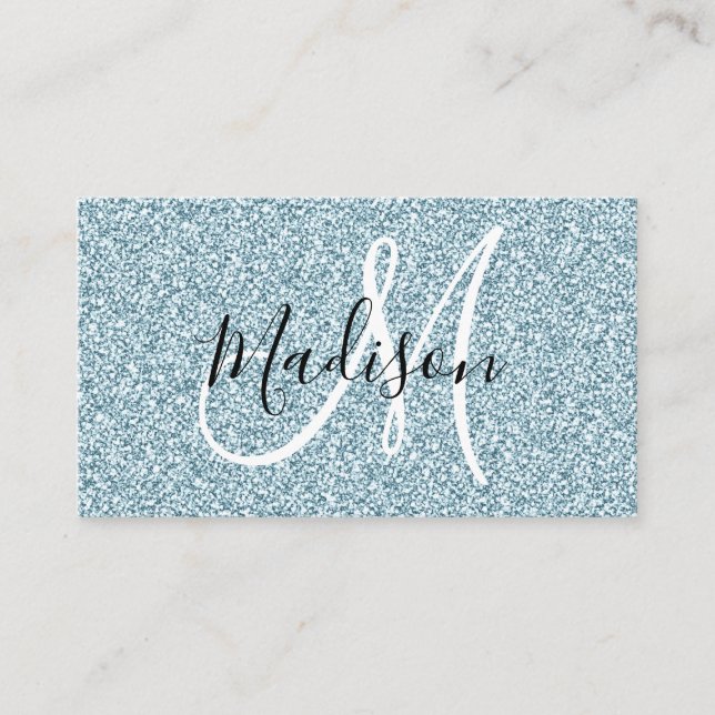 Girly & Glam Blue Silver Glitter Sparkles Monogram Visitkort (Framsida)