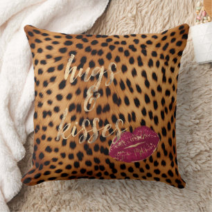 Girly Glam Cheetah Leopard Hugs & Kisses Läppar Kudde