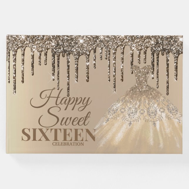 Girly Glam Glitter Drips Spark Sweet 16 Birthday Gästböcker (Framsida)