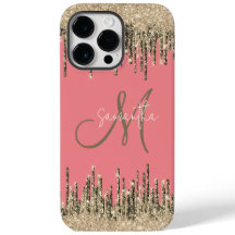 Girly Glam Glittery Rosa & Golden Monogram