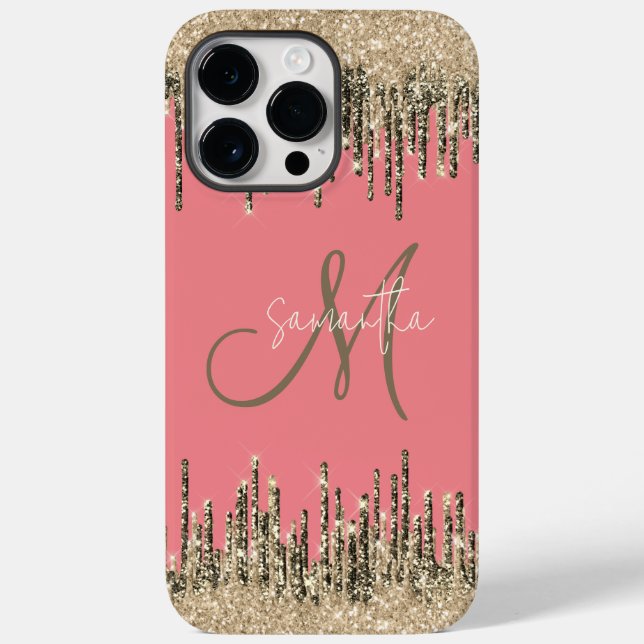Girly Glam Glittery Rosa & Golden Monogram (Baksida)