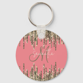 Girly Glam Glittery Rosa & Golden Monogram Nyckelring