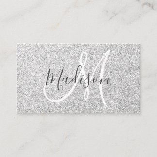 Girly & Glam Grått Silver Glitter Sparkles Monogra Visitkort