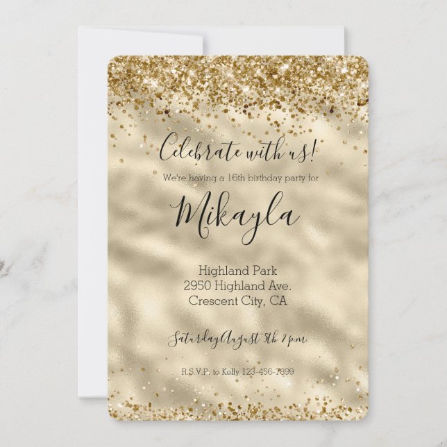 Girly Glam Guld Glitter Gnistrande Konfetti Inbjudningar (Framsida)