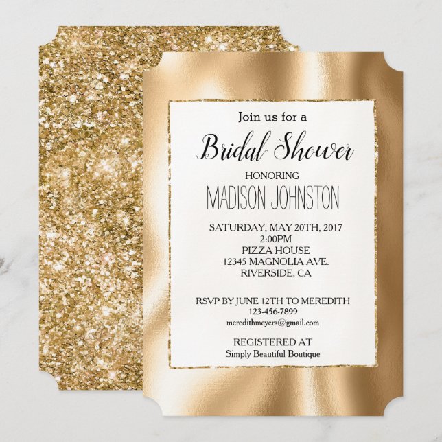 Girly Glam Guld Glitter Inbjudningar (Fram/baksida)