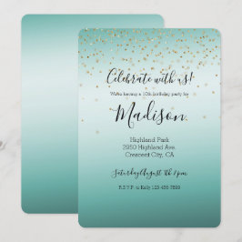 Girly Glam Guld Gnistra Confetti Mint Ombre Inbjudningar
