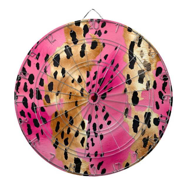 Girly Glam Guld Rosa Black Leopard Darttavla (Framsidan)