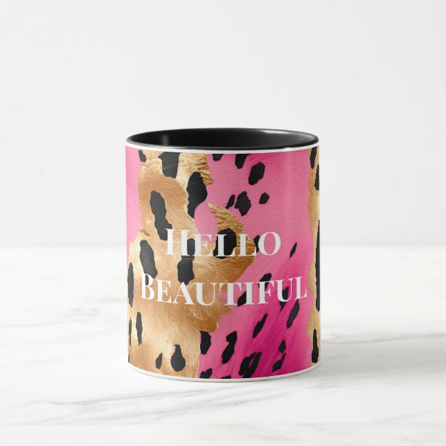 Girly Glam Guld Rosa Black Leopard Mugg (Center)