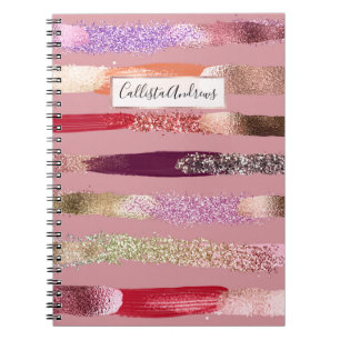 Girly Glam Guld Rosa Glitter Metallic Brushstrokes Anteckningsbok