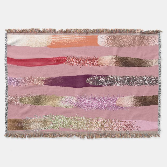 Girly Glam Guld Rosa Glitter Metallic Brushstrokes Filt (Framsidan)