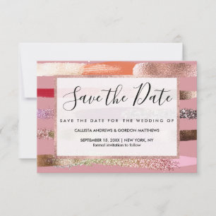 Girly Glam Guld Rosa Glitter Metallic Brushstrokes Spara Datumet