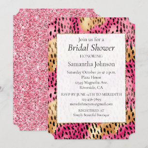 Girly Glam Guld Rosa Leopard Inbjudningar