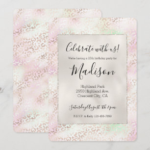 Girly Glam Guld Rosa Mint Ombre Leopardtryck Inbjudningar