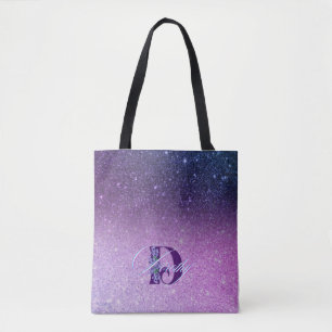 Girly Glam Hett Lila Glitter Sparkles Monogram Tygkasse