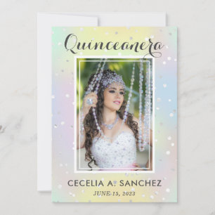 Girly Glam Irridescent Rosa Photo Quinceanera Inbjudningar