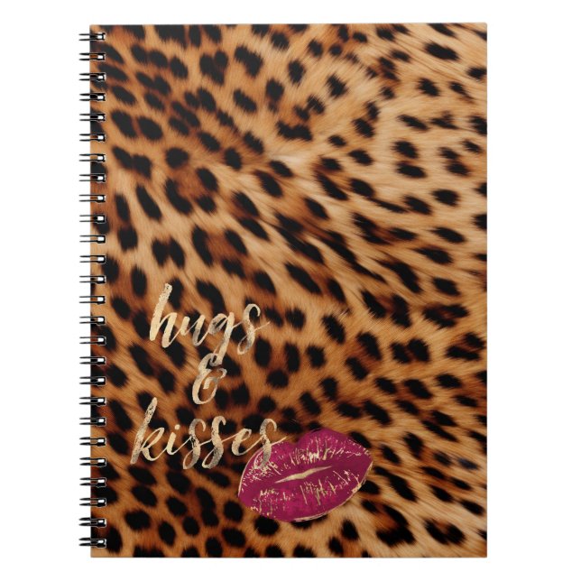 Girly Glam Leopard Hugs & Kisses Läppar Anteckningsbok (Framsidan)