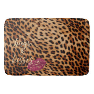 Girly Glam Leopard Hugs & Kisses Läppar Badrumsmatta