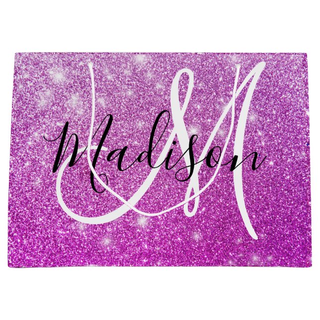 Girly & Glam Lila Glitter Sparkles Monogram Namn (Framsidan)