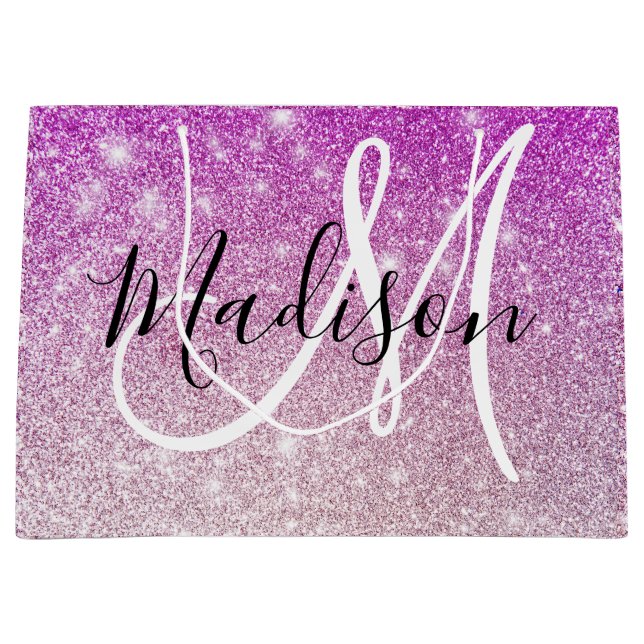 Girly & Glam Lila Glitter Sparkles Monogram Namn (Framsidan)