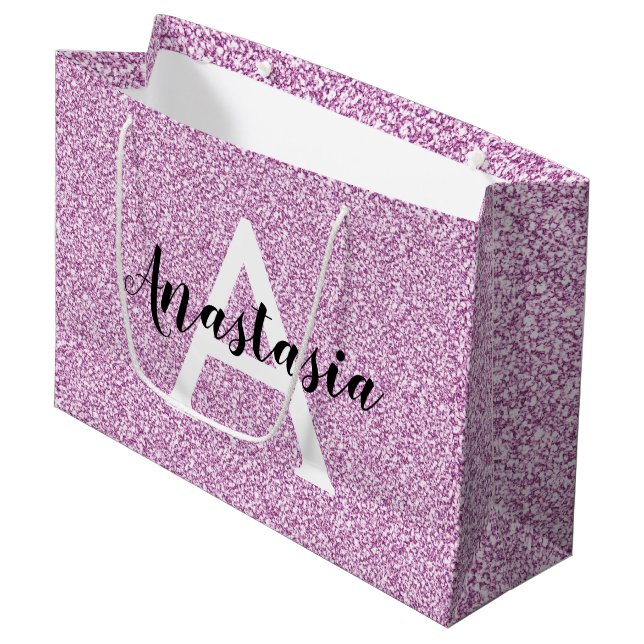 Girly Glam Lila Glitter Sparkles Monogram Namn (Framsidan Vinklad)
