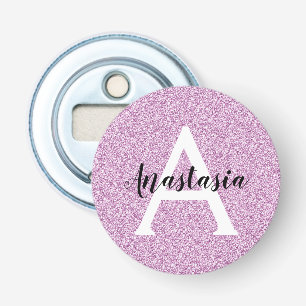 Girly Glam Lila Glitter Sparkles Monogram Namn Flasköppnare