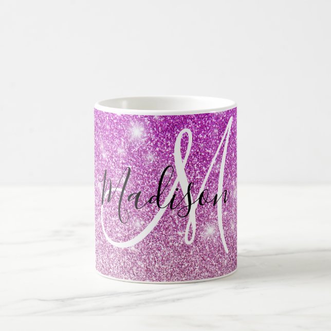 Girly & Glam Lila Glitter Sparkles Monogram Namn Kaffemugg (Center)