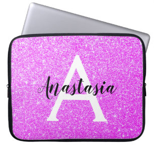 Girly Glam Lila Glitter Sparkles Monogram Namn Laptop Fodral