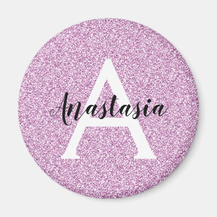 Girly Glam Lila Glitter Sparkles Monogram Namn Magnet