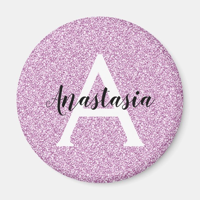 Girly Glam Lila Glitter Sparkles Monogram Namn Magnet (Framsidan)