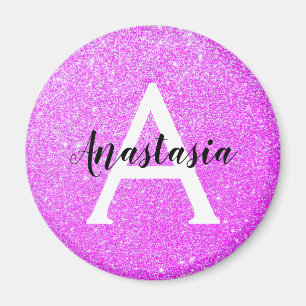 Girly Glam Lila Glitter Sparkles Monogram Namn Magnet