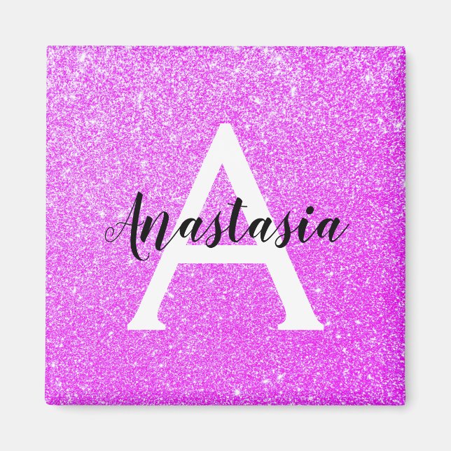 Girly Glam Lila Glitter Sparkles Monogram Namn Magnet (Framsidan)